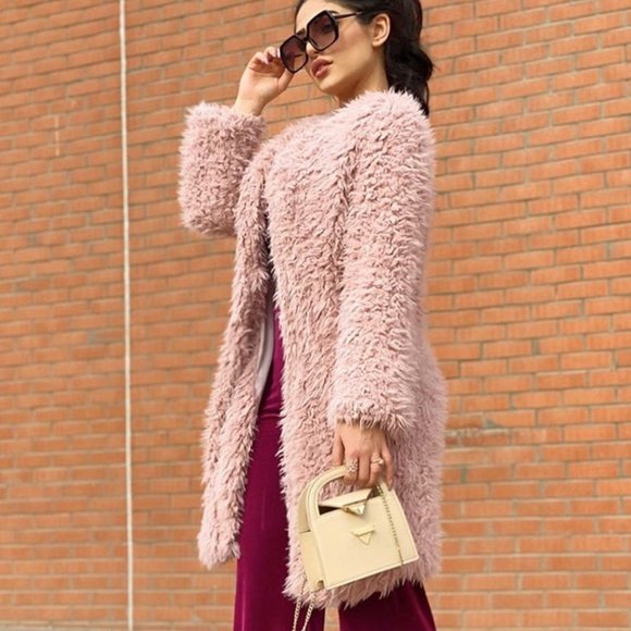 MODA ME COUTURE Jackets & Blazers - Pink oversized Open Front Fuzzy teddy Coat jacket